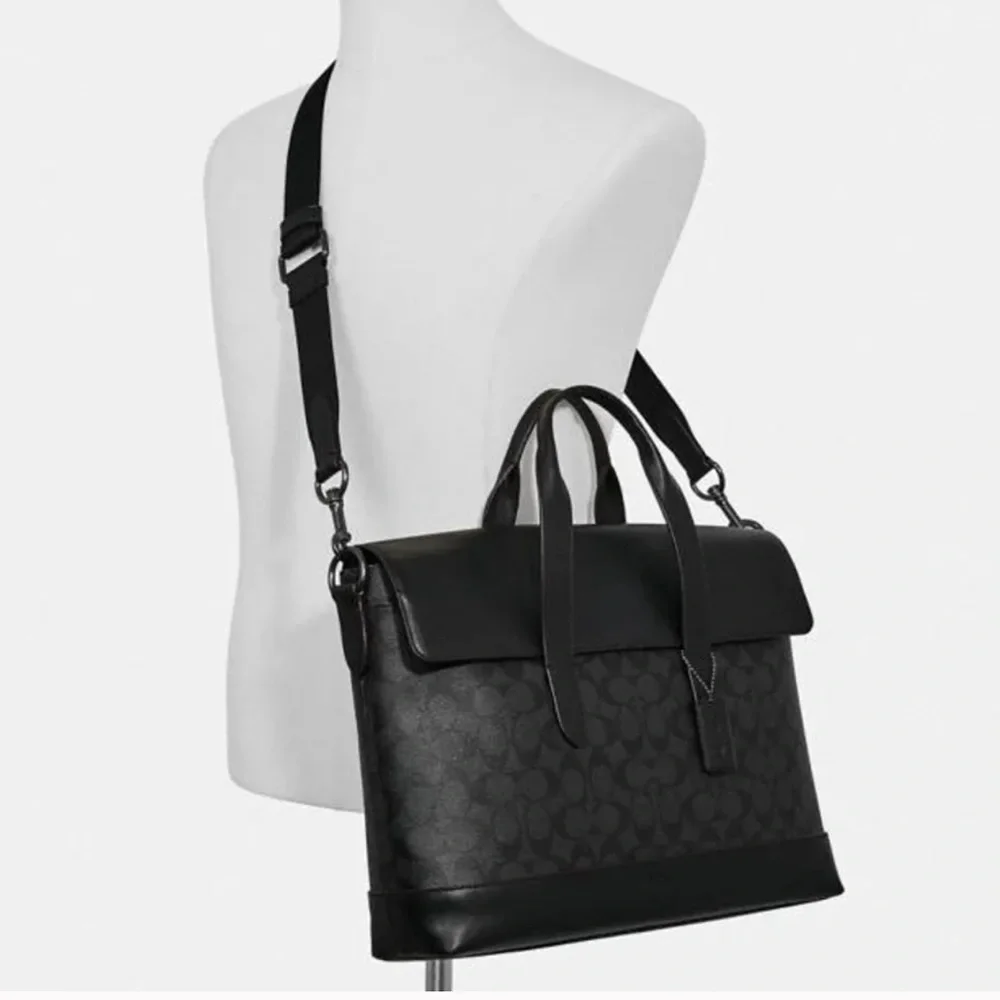 Coach Leather Hamilton Portfolio Brief Briefcase Laptop Signature Monogram Bag